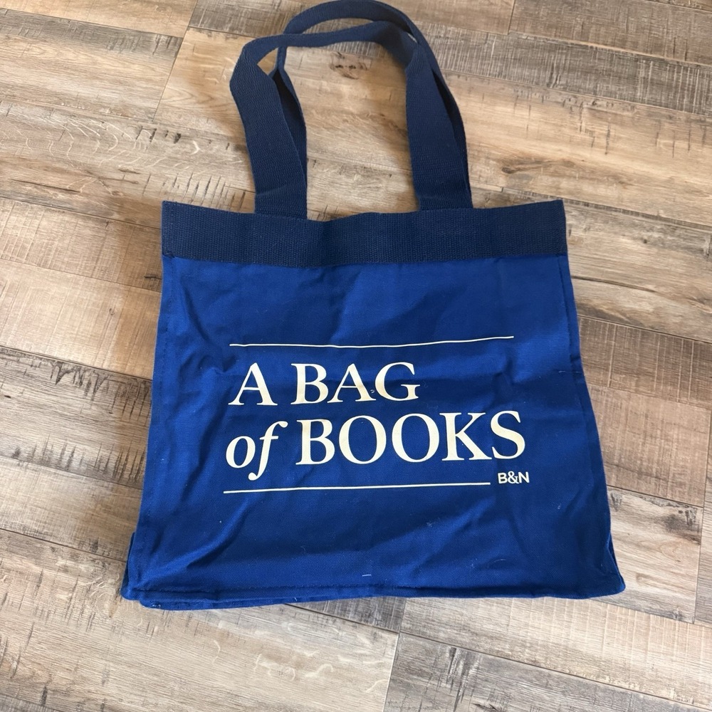 Barnes & Noble A Bag Of Books Blue Tote 100% Cotton Canvas 14 X 15 X 5" Novelty
